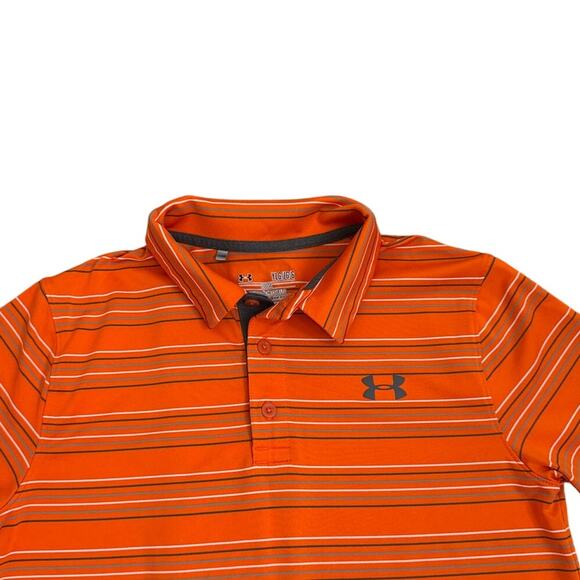 Under Armour Orange Striped Performance Polo Size Youth Large (14/16) - Picture 2 of 2